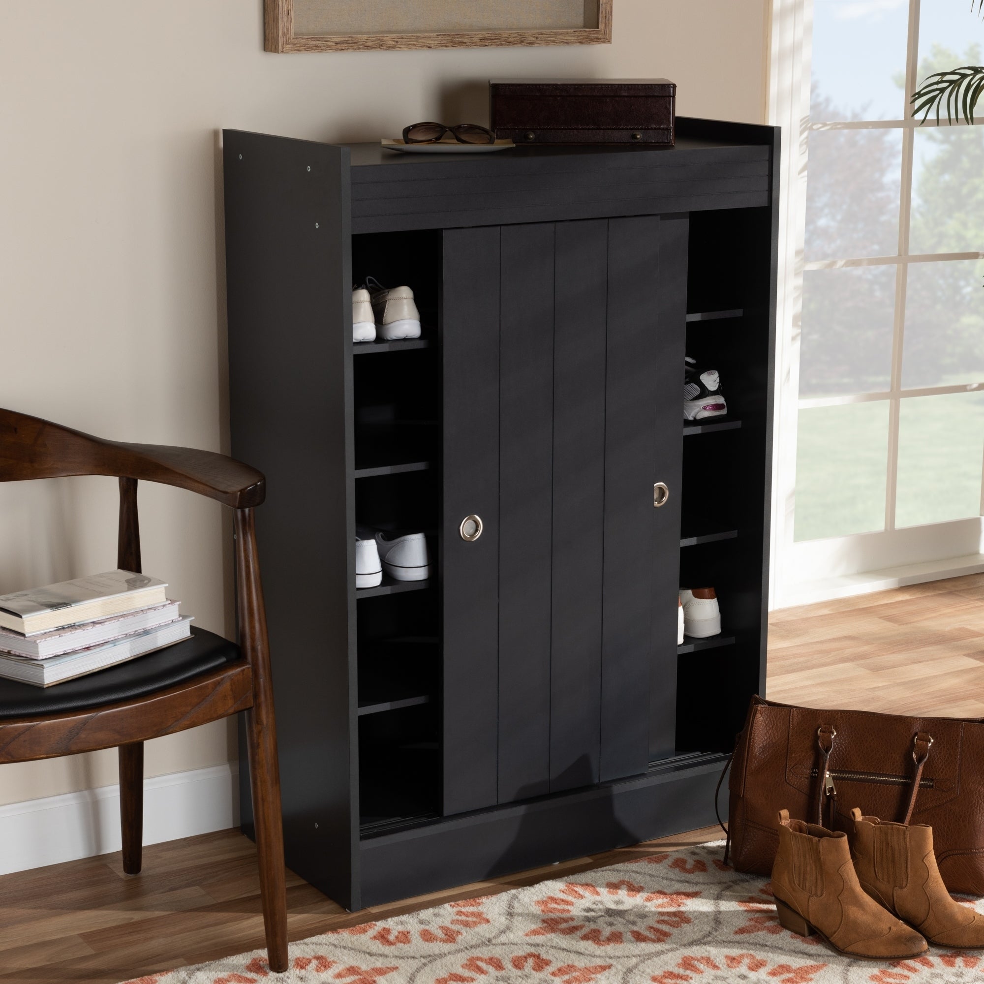 Contemporary Charcoal 2-Door Shoe Storage Cabinet - - 27866037 - Mycitystee