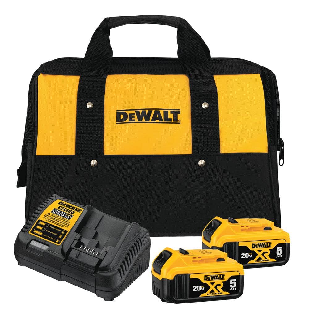 DEWALT 20V MAX XR Premium Lithium-Ion 5.0Ah Battery Pack (2 Pack), Charger and Kit Bag DCB205-2CK - Mycitystee