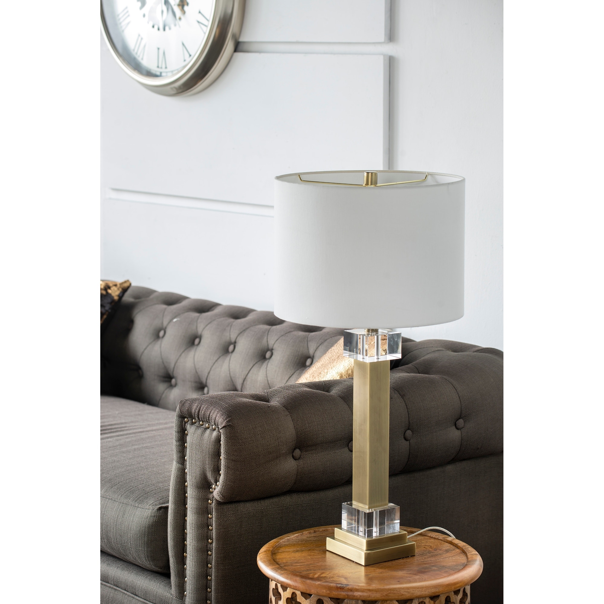 Squat Cylinder Table Lamp with White Rounded Drum Shade - Mycitystee