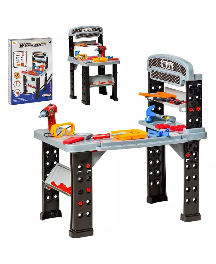 Qaba 79pc Kids Toy Toolbox Workbench w  Electric Drill， Hammer， Saw， Pliers - Mycitystee
