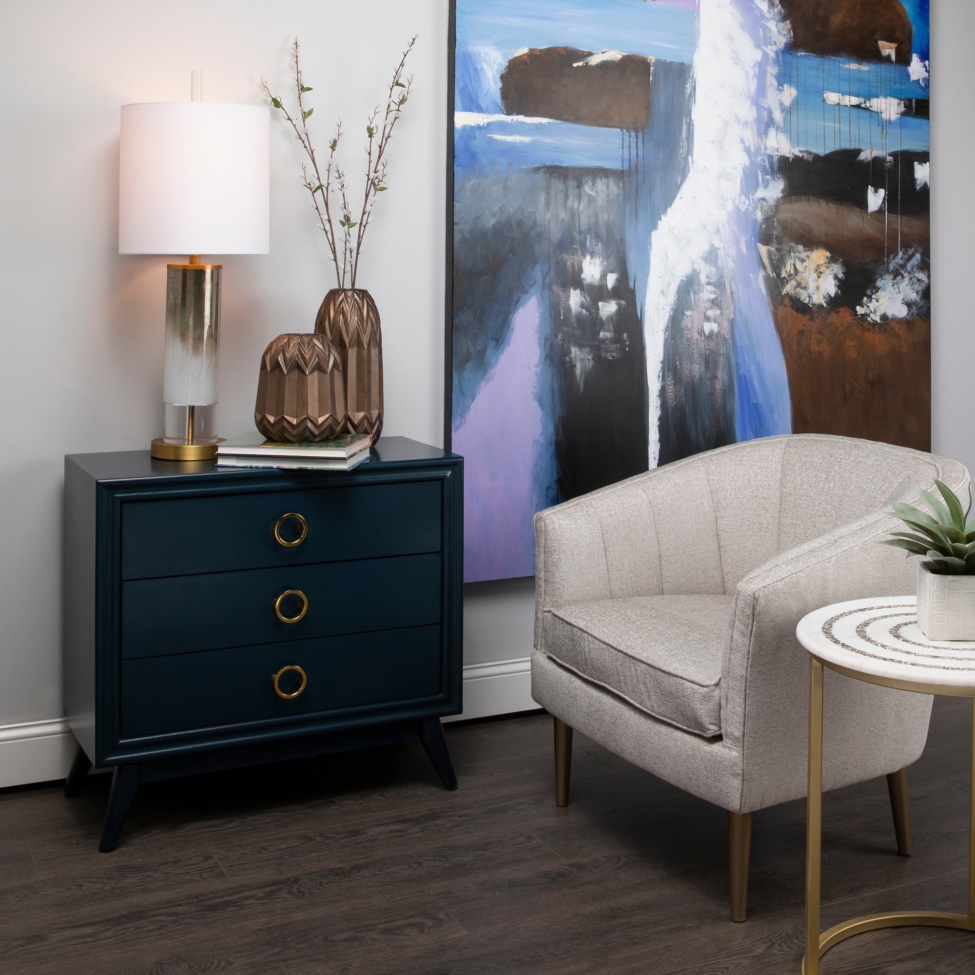 Pomeroy Indigo 3 Drawer Chest with Gold Hardware - - 28003417 - Mycitystee