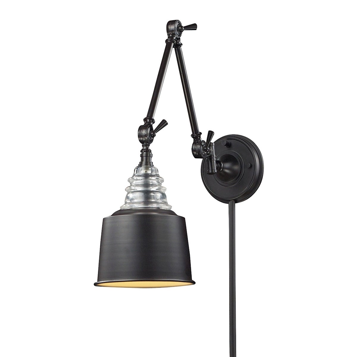 Insulator Glass 1-Light Swingarm Wall Lamp in Oiled Bronze - Mycitystee