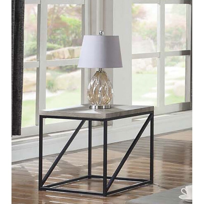 Industrial Style Minimal End Table With Wooden Top And Metallic Base， Gray - Mycitystee