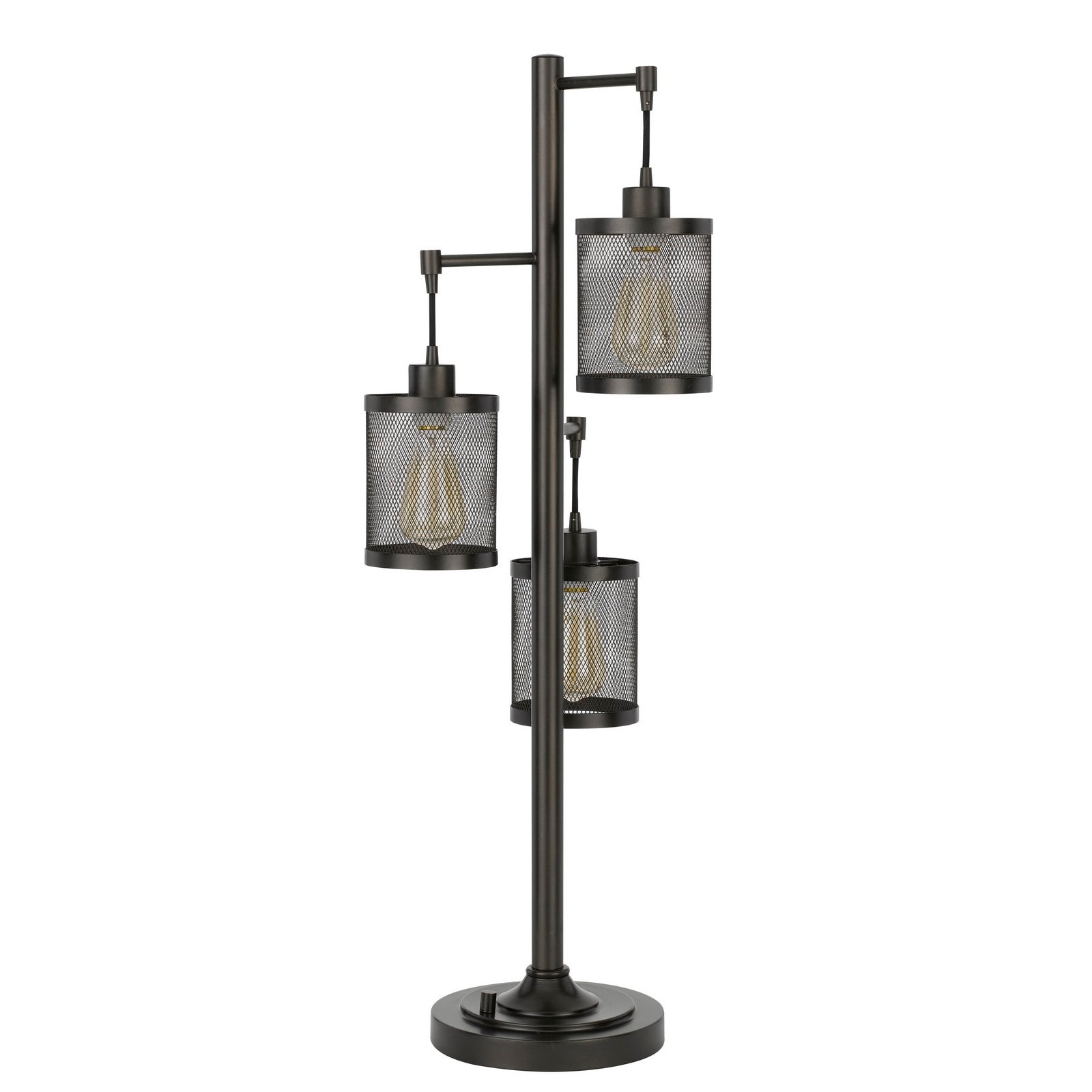37 Inch Metal Table Lamp， 3 Hanging Mesh Shades， Bronze Black - Mycitystee