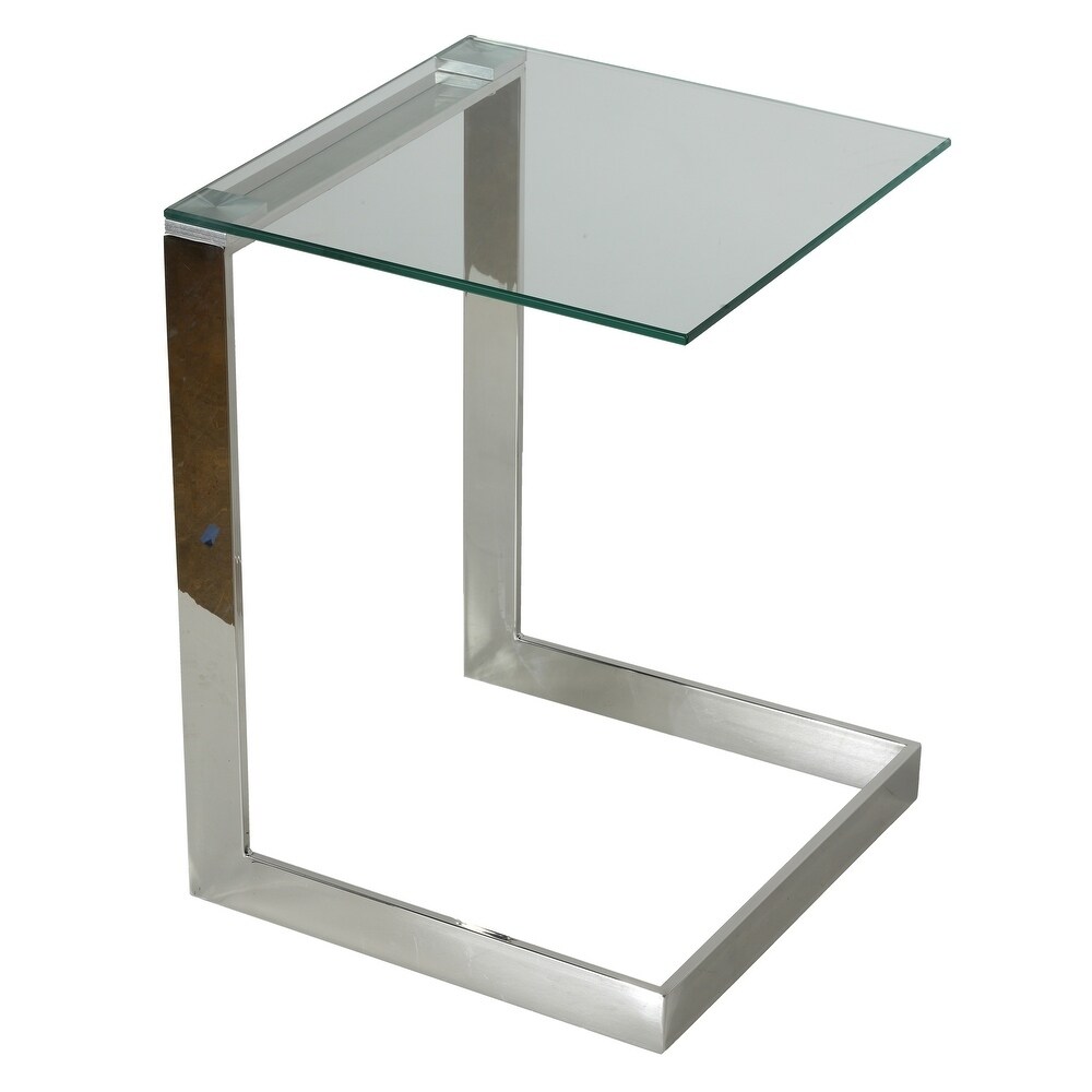 Cortesi Home Zulu End Table， Stainless Steel with Glass Top， C Shape 16x16 - Mycitystee