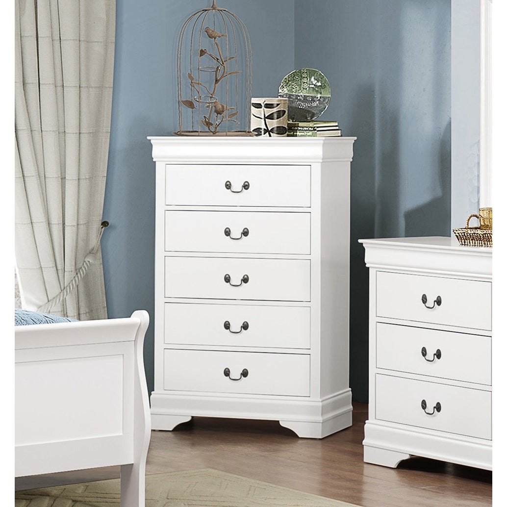Traditional Design Chest of 5 Drawers， Antique Drop Handles - - 36001297 - Mycitystee