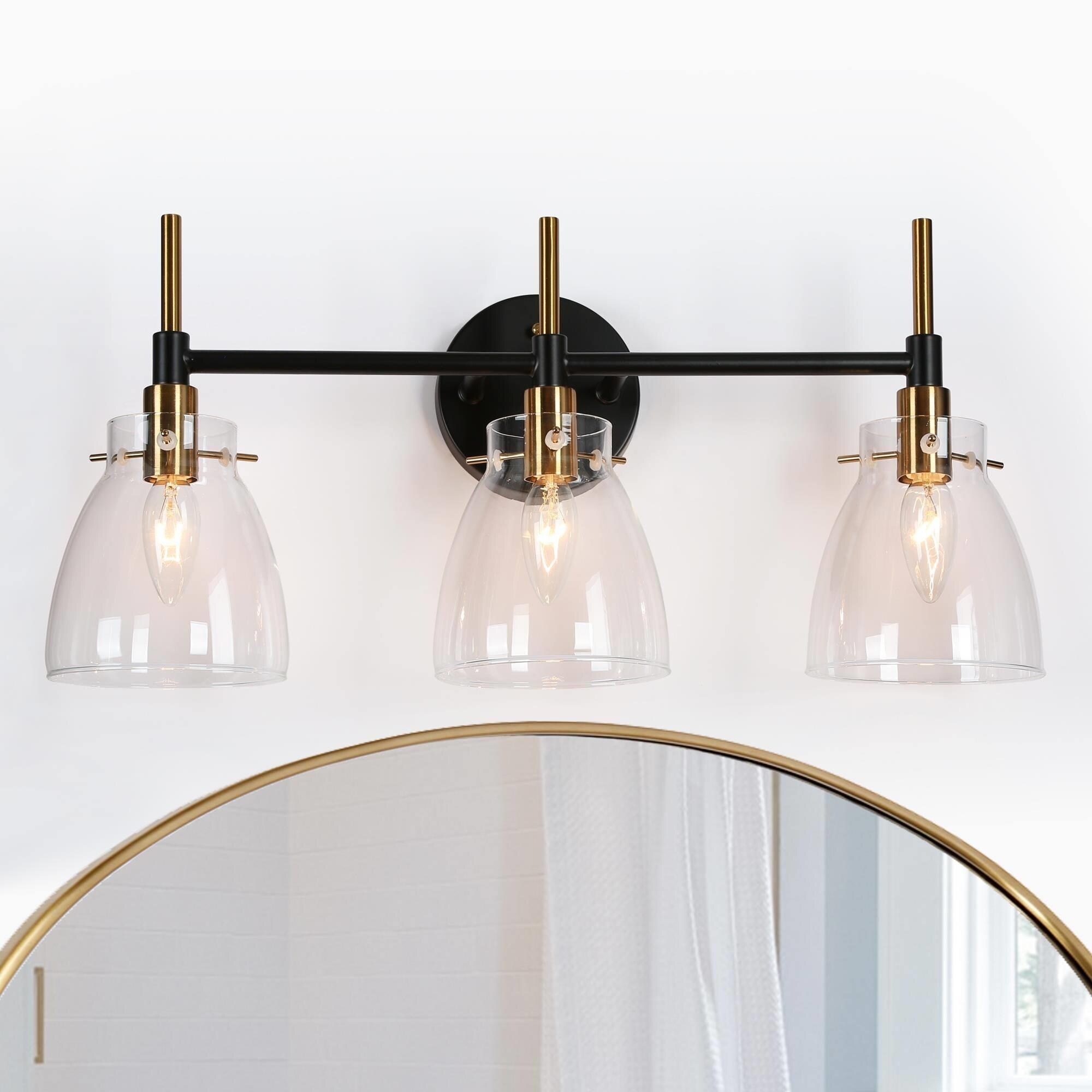 Modern Black Gold 2/3/4 Lights Vanity Light Fixture Glass Bathroom Lighting - Mycitystee