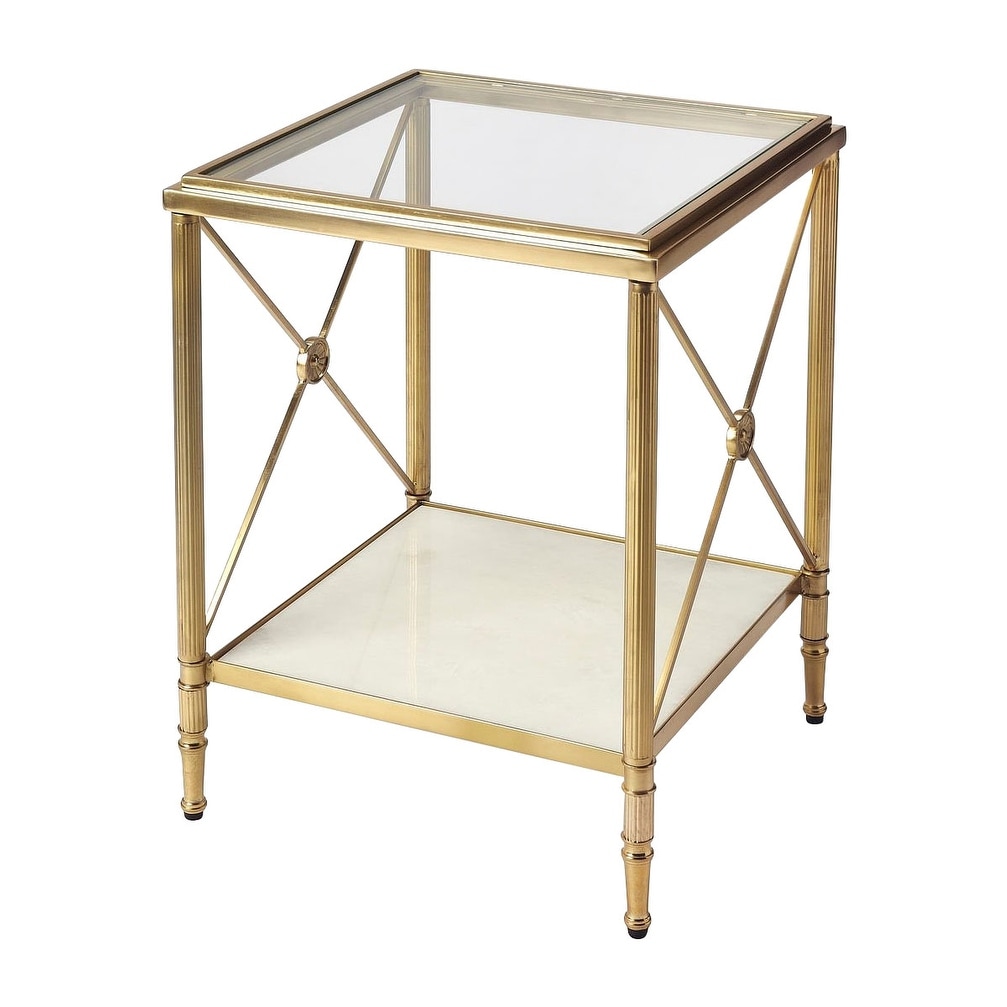Modern Square End Table with Tempered Glass Top - Gold - Mycitystee
