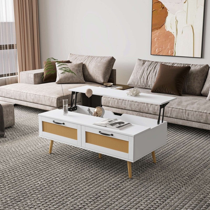 Lift Top Coffee Table with 2 Storage Drawers - Mycitystee