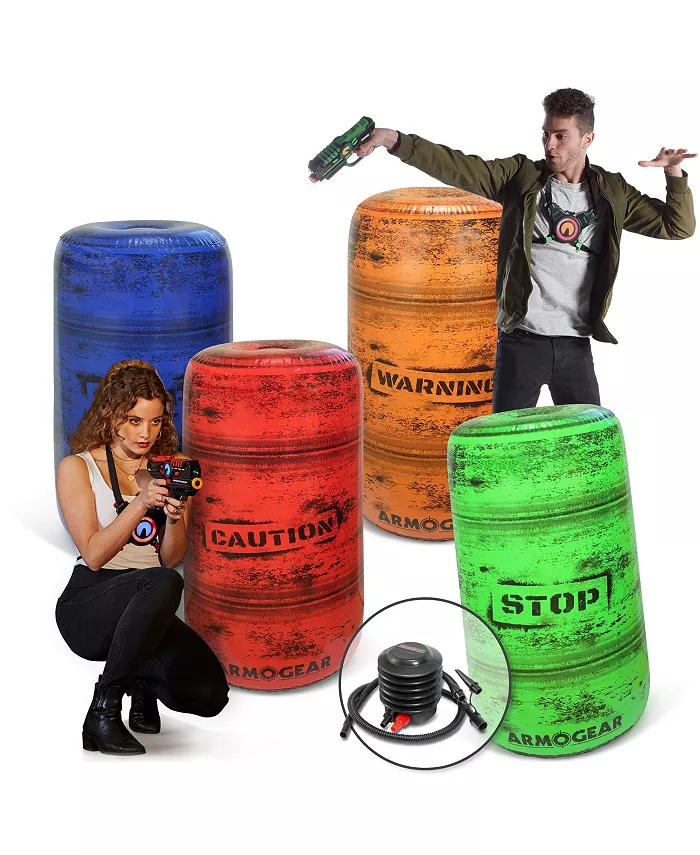 Kidzlane ArmoGear Inflatable Barrels for Laser Tag， Squirt Guns， and Paintball | Set of 4 Barrels for Arena or Battlefield Bunkers with Air Pump and A - Mycitystee