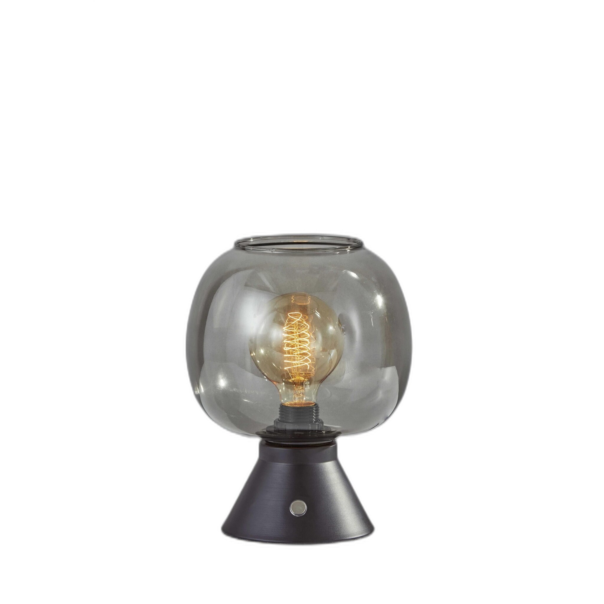 Smoked Glass Globe Shade with Vintage Edison Bulb and Matte Black Metal Table Lamp - 7.5 x 7.5 x 9.5 - Mycitystee