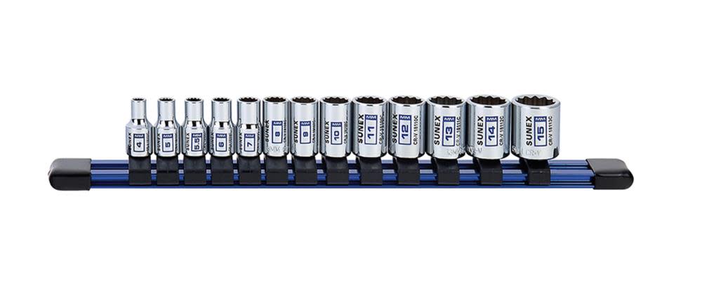 1/4 In. Dr 12 Pt Standard Metric Socket Rail 13 Pc Set - Mycitystee