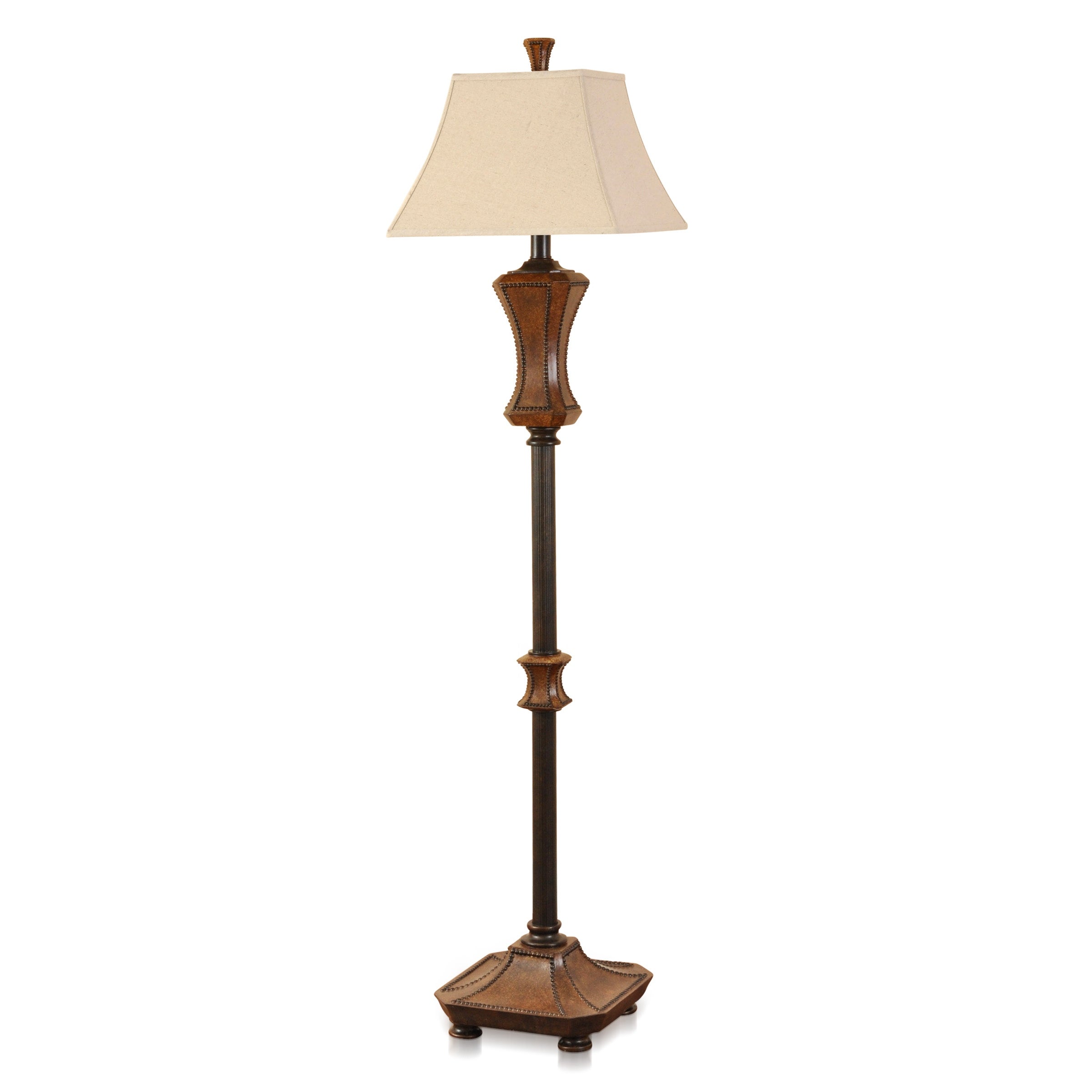StyleCraft Archer Brown With Black Nailheads Floor Lamp with a Square Bell Shade - Mycitystee