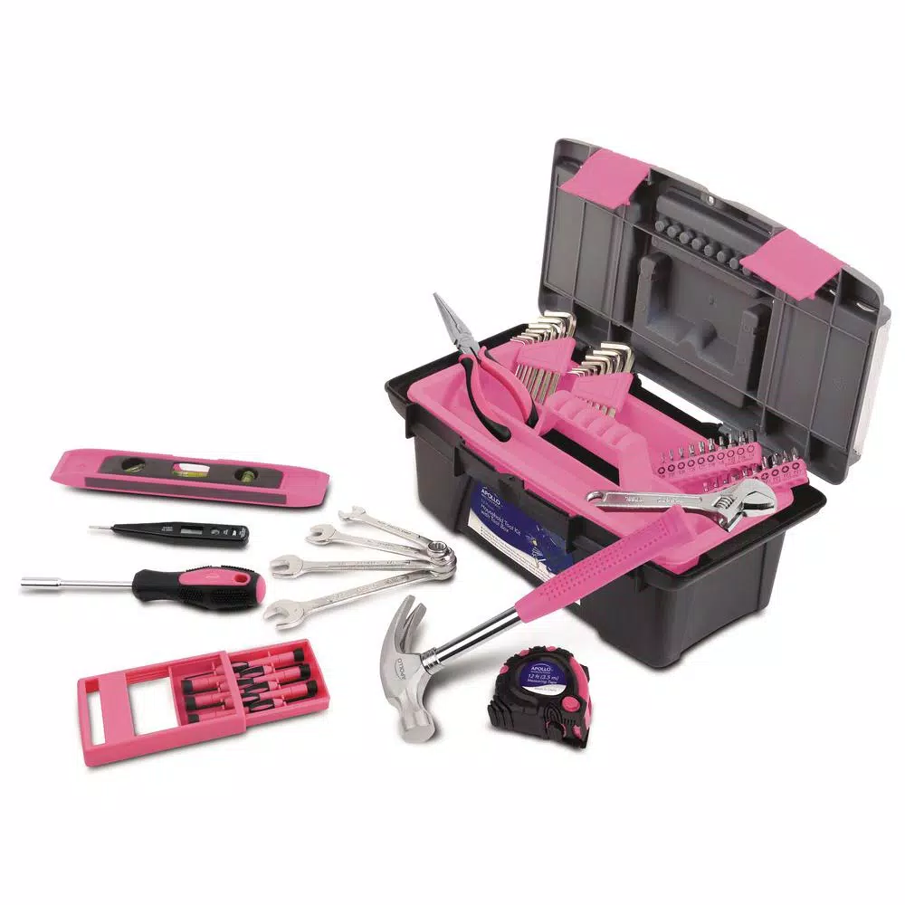 Apollo 53-Piece Home Tool Kit with Tool Box in Pink and#8211; XDC Depot - Mycitystee