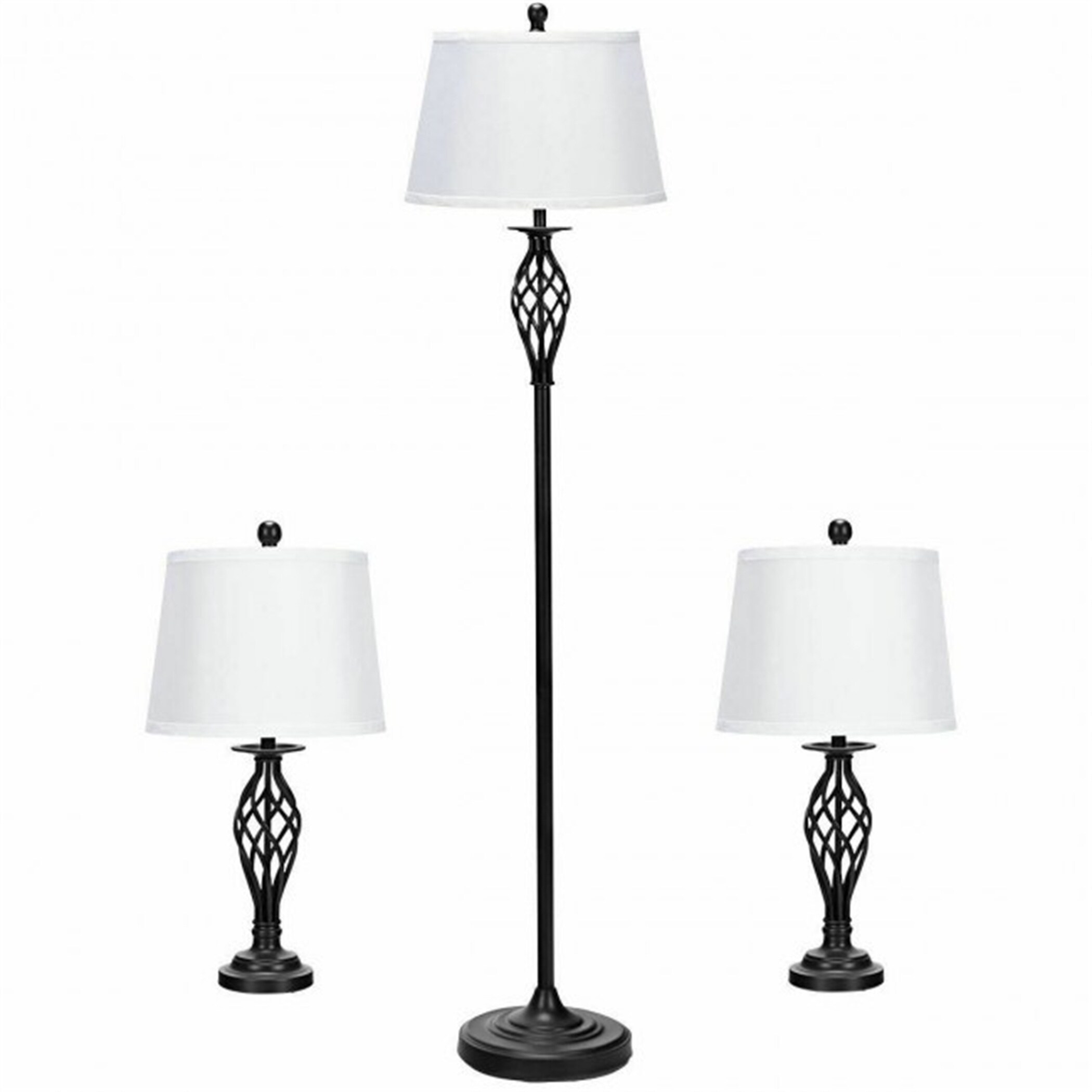 1 Floor Lamp and 2 Table Lamps Set with Fabric Shades - Mycitystee