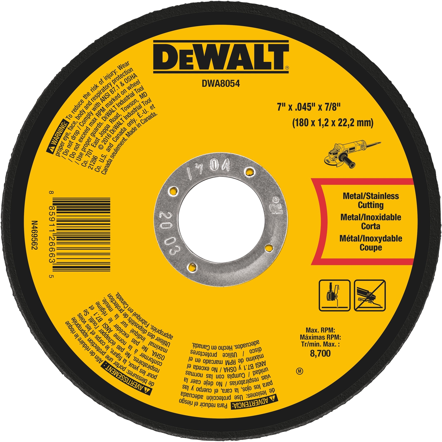 DeWalt 7 in. D X 7/8 in. Aluminum Oxide Cut-Off Blade - Mycitystee