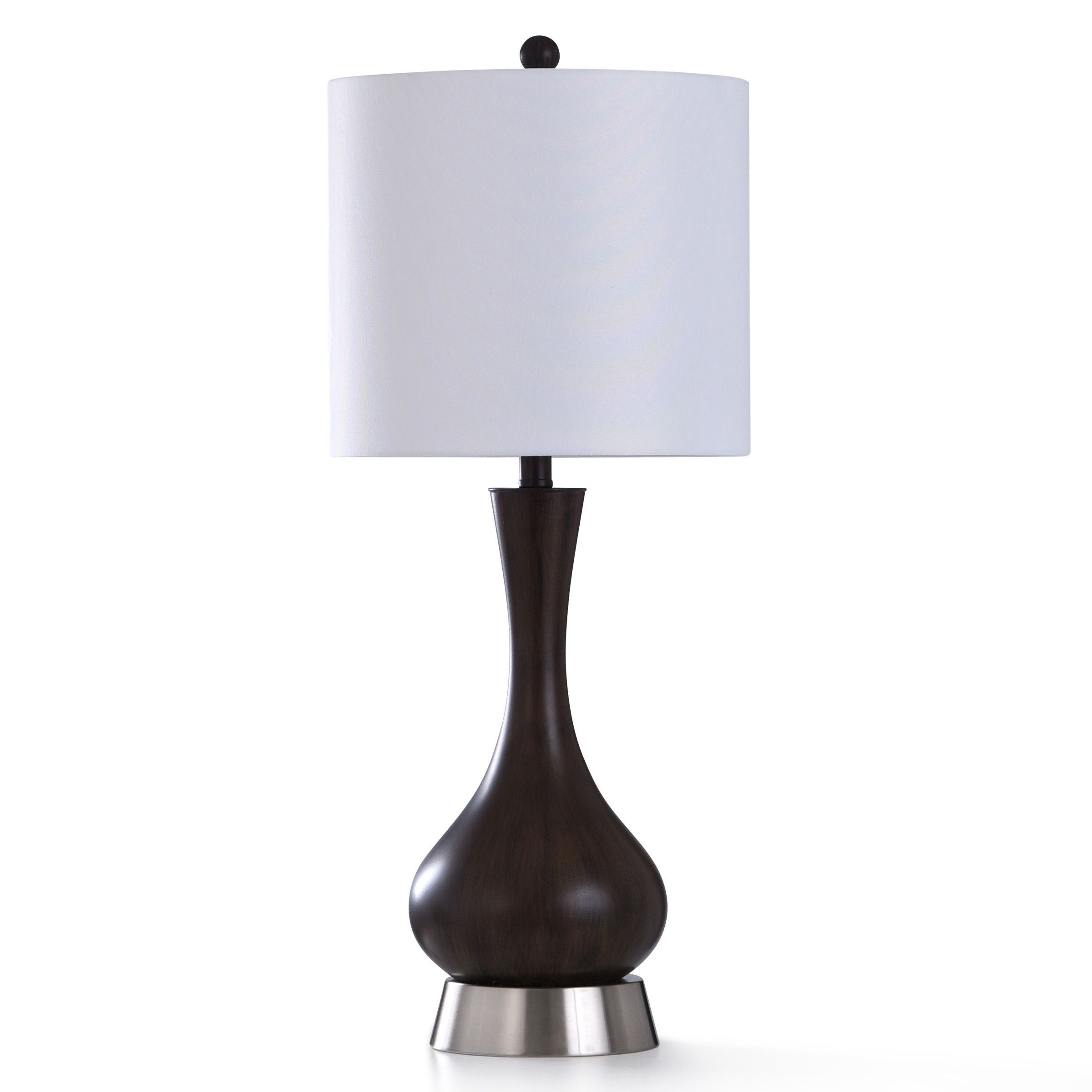 StyleCraft Wood Bridge Dark Wood Painted Resin with Brushed Steel Metal Table Lamp - Mycitystee