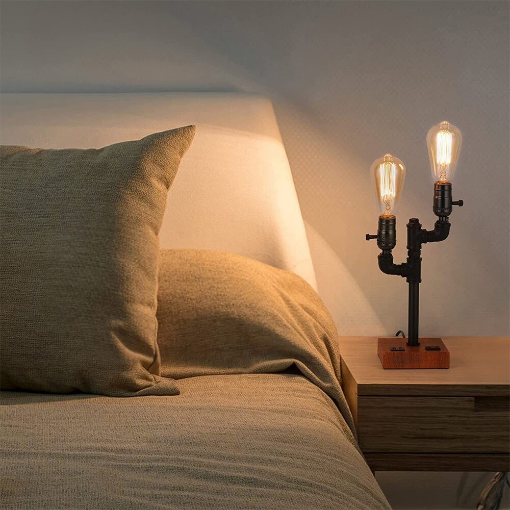 Industrial Table Lamp Steampunk 2 Head Desk Pipe Light - 5
