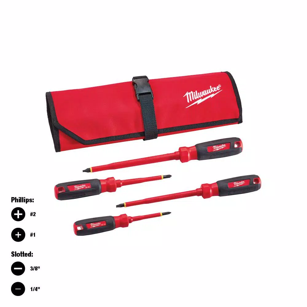 Milwaukee 1000-Volt Insulated Screwdriver Set and Pouch (4-Piece) and#8211; XDC Depot - Mycitystee