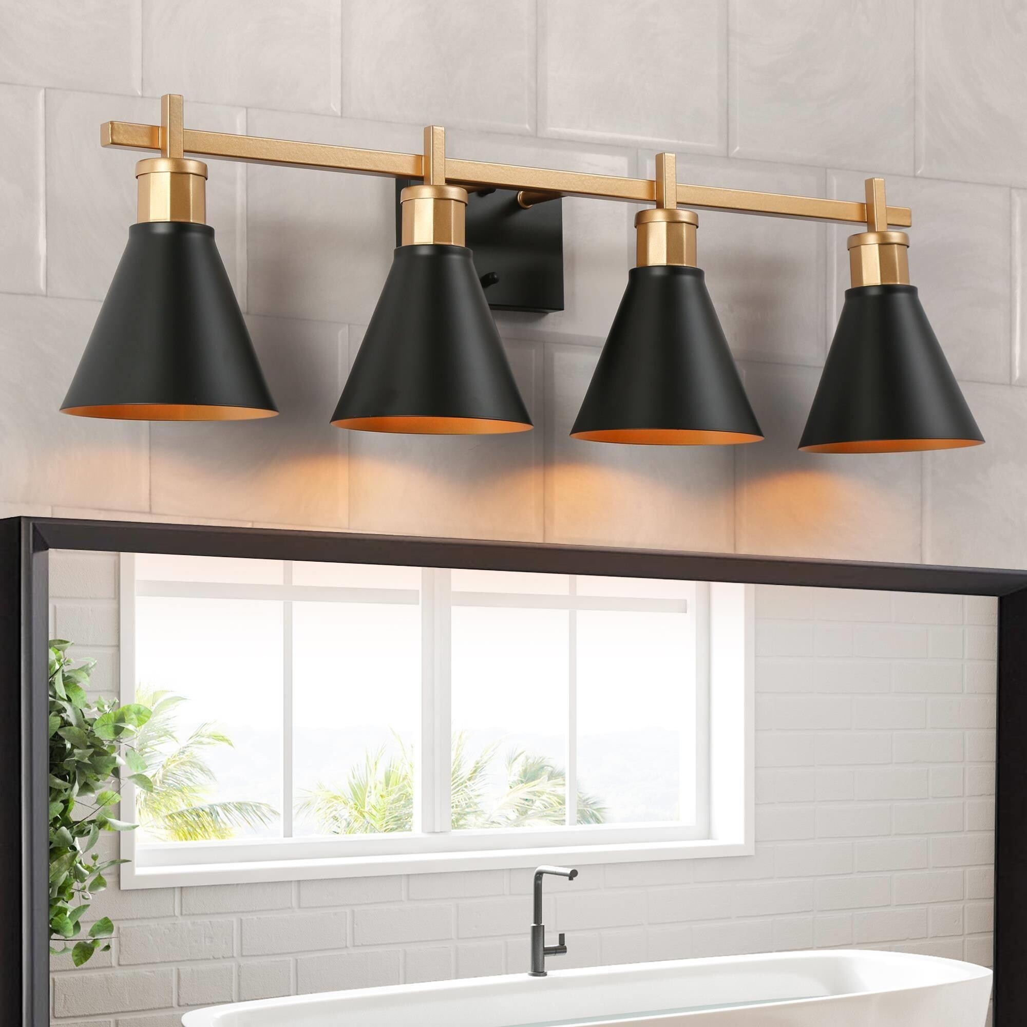 Reuel Modern Black Gold Vanity Light Bathroom 4-Light Metal Wall Sconce for Powder Room - 30.5'' L x 7.5'' W x 8.5'' H - Mycitystee