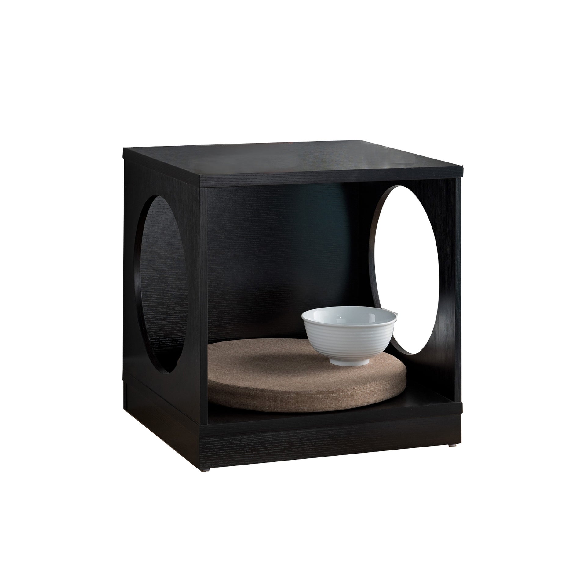 Wooden Pet End Table with Flat Base and Cutout Design on Sides， Black - Mycitystee