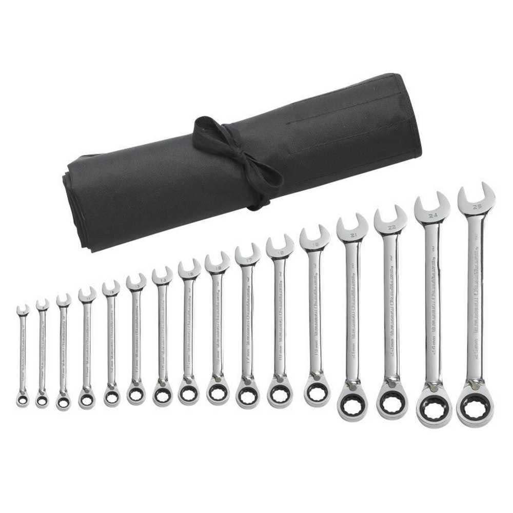 16 Pc Reversible Metric Combination Ratcheting Wrench Set， - Mycitystee