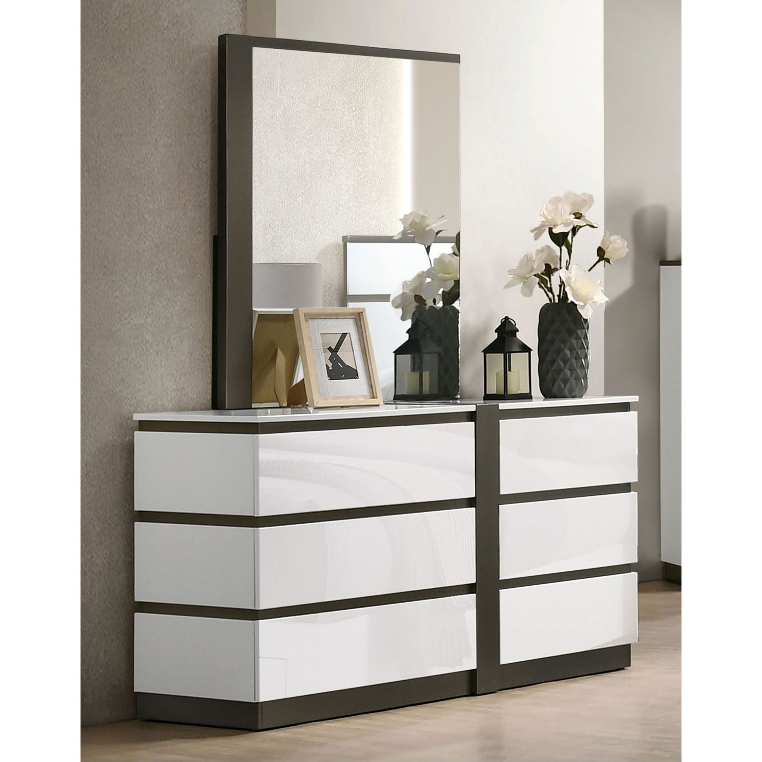 Furniture of America Conjira White 6-Drawer Dresser with Mirror - - 35800404 - Mycitystee