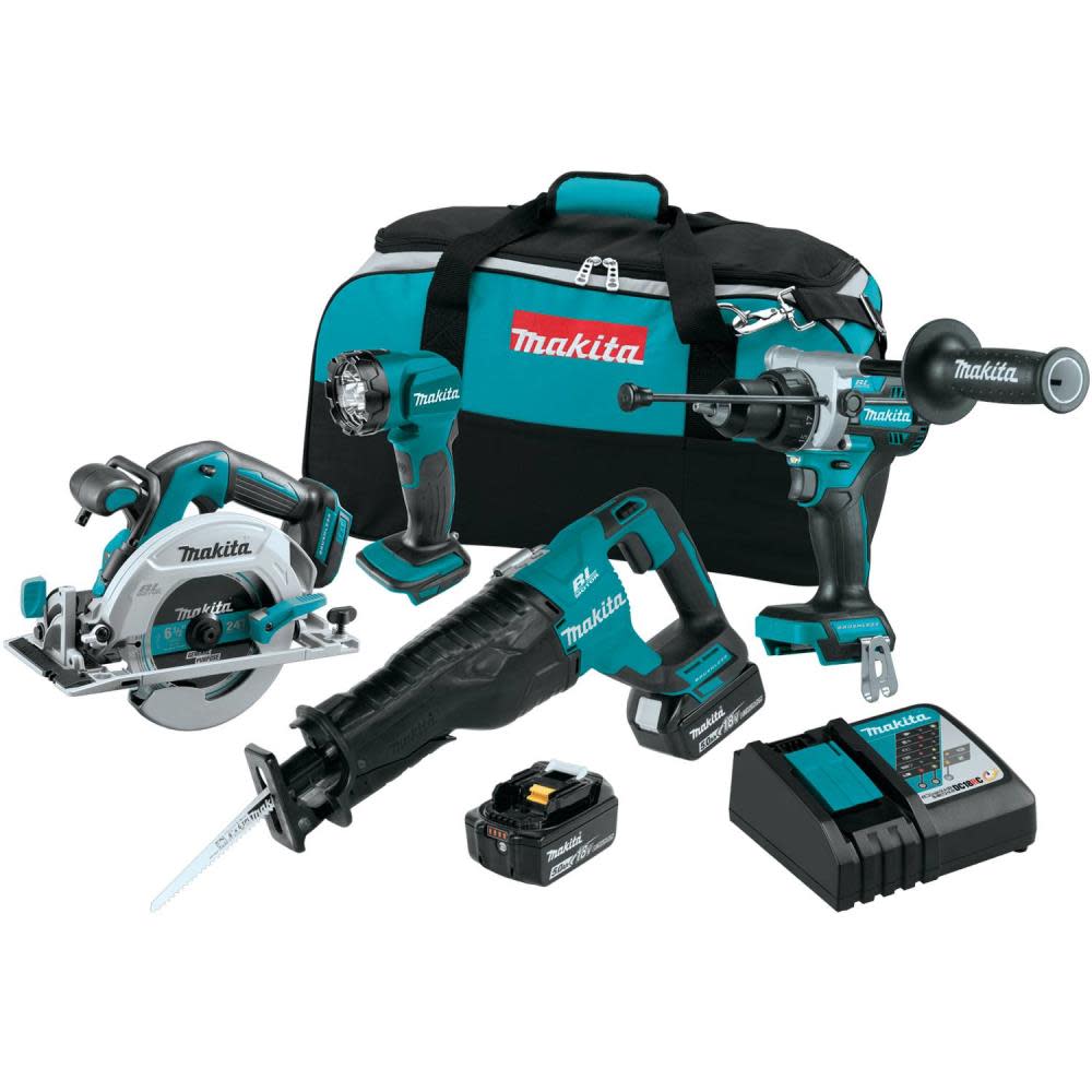 Makita 18V LXT Lithium-Ion Brushless Cordless 4-Pc. Combo Kit (5.0Ah) XT454T from Makita - Mycitystee