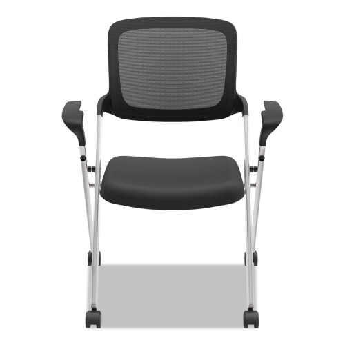 HON VL314 Mesh Back Nesting Chair， Supports Up to 250 lb， Black Seat/Back， Silver Base (VL314SLVR) - Mycitystee