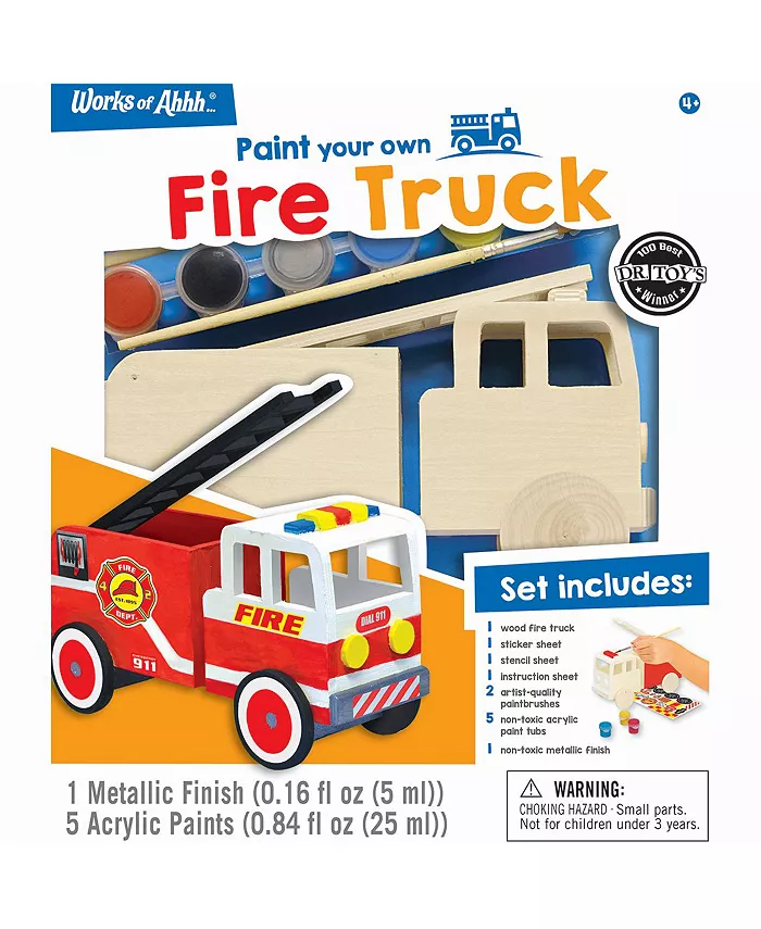 MasterPieces Puzzles Works of Ahhh Craft Set - Fire Truck Classic Wood Paint Kit - Mycitystee