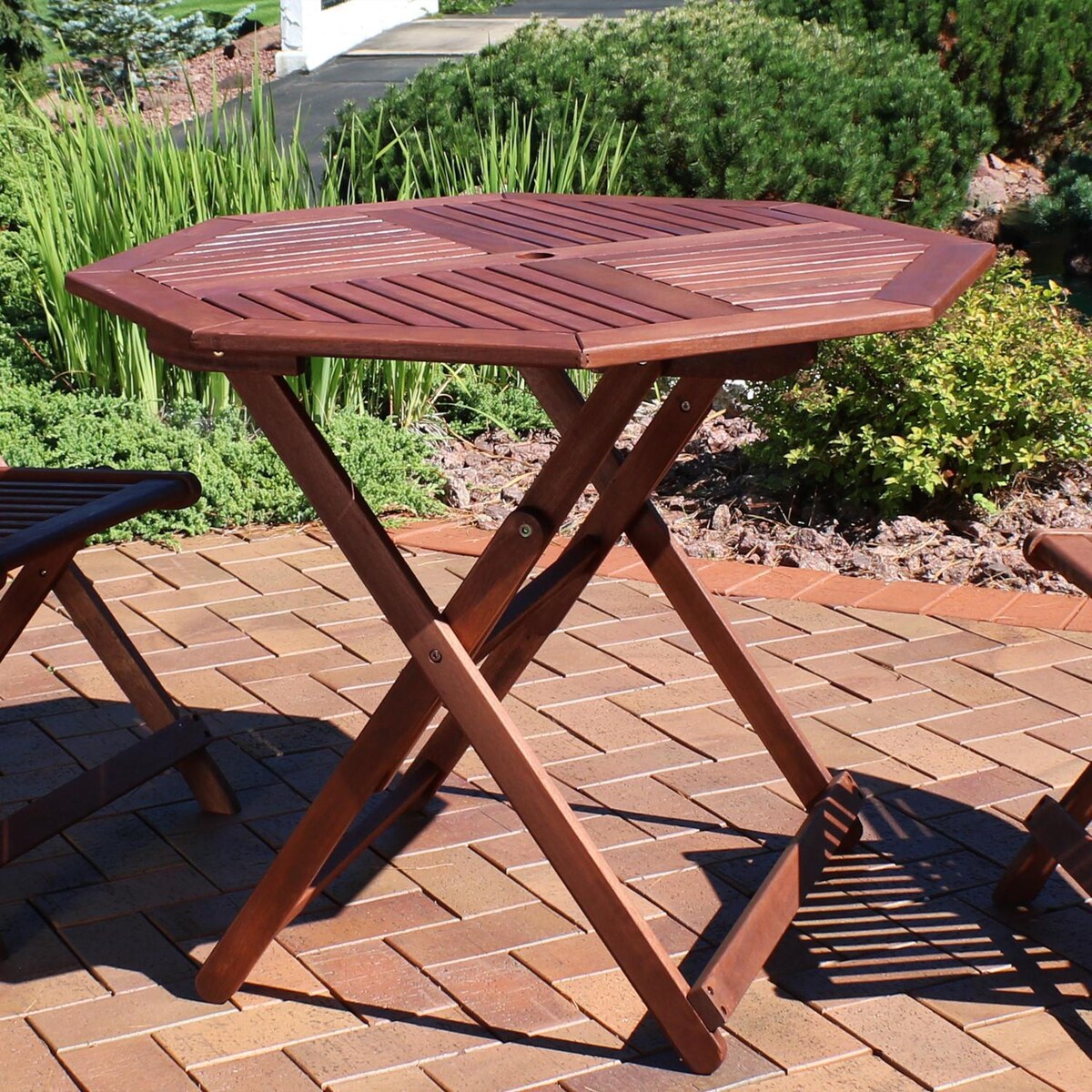 Ultimate Patio 35 1/2-Inch Octagon Meranti Wood Folding Table W/ Teak Oil Finish - Mycitystee