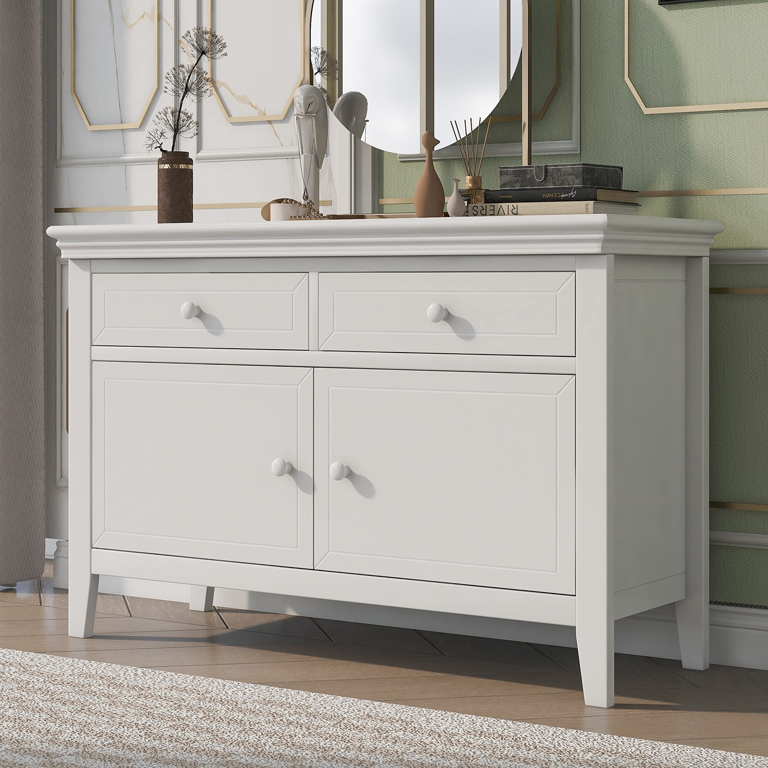 Modern 2-Drawer Chest with Doors， White Dresser of Drawers with Storage Cabinet for Bedroom - as picture - - 37668534 - Mycitystee