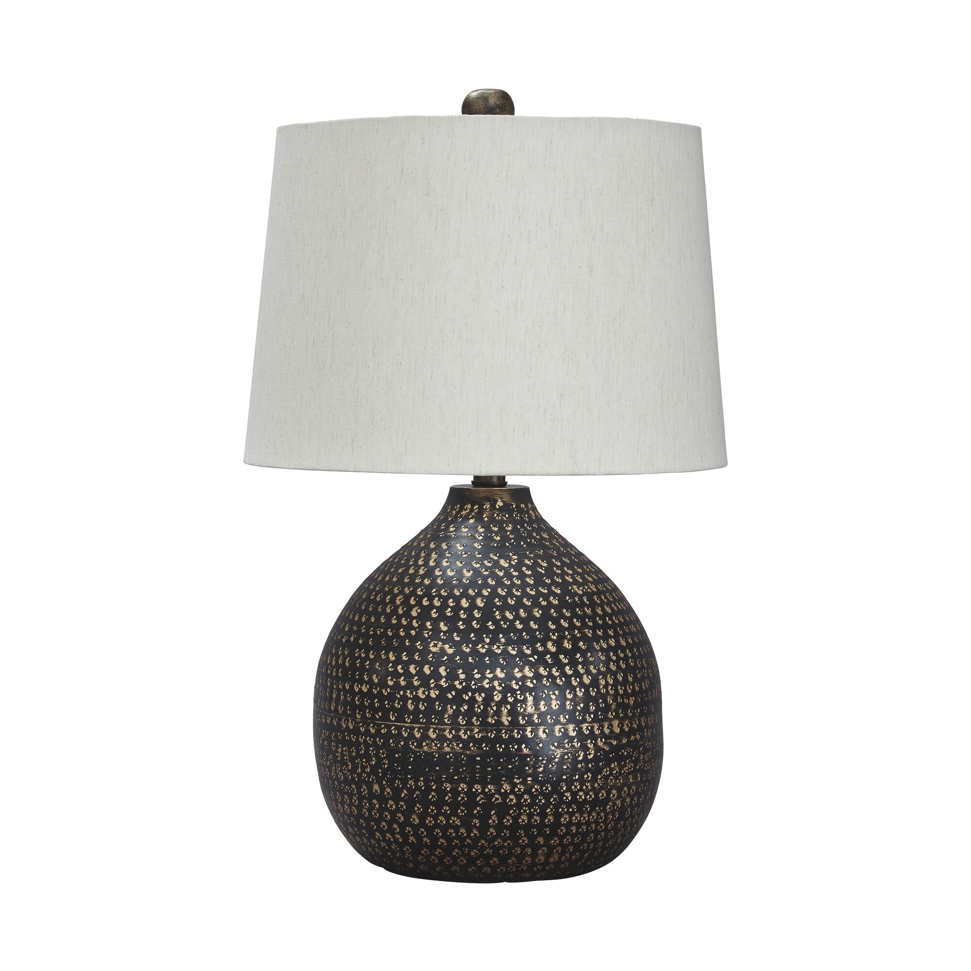 Pot Bellied Base Metal Table Lamp with Dotted Pattern， Black - Mycitystee