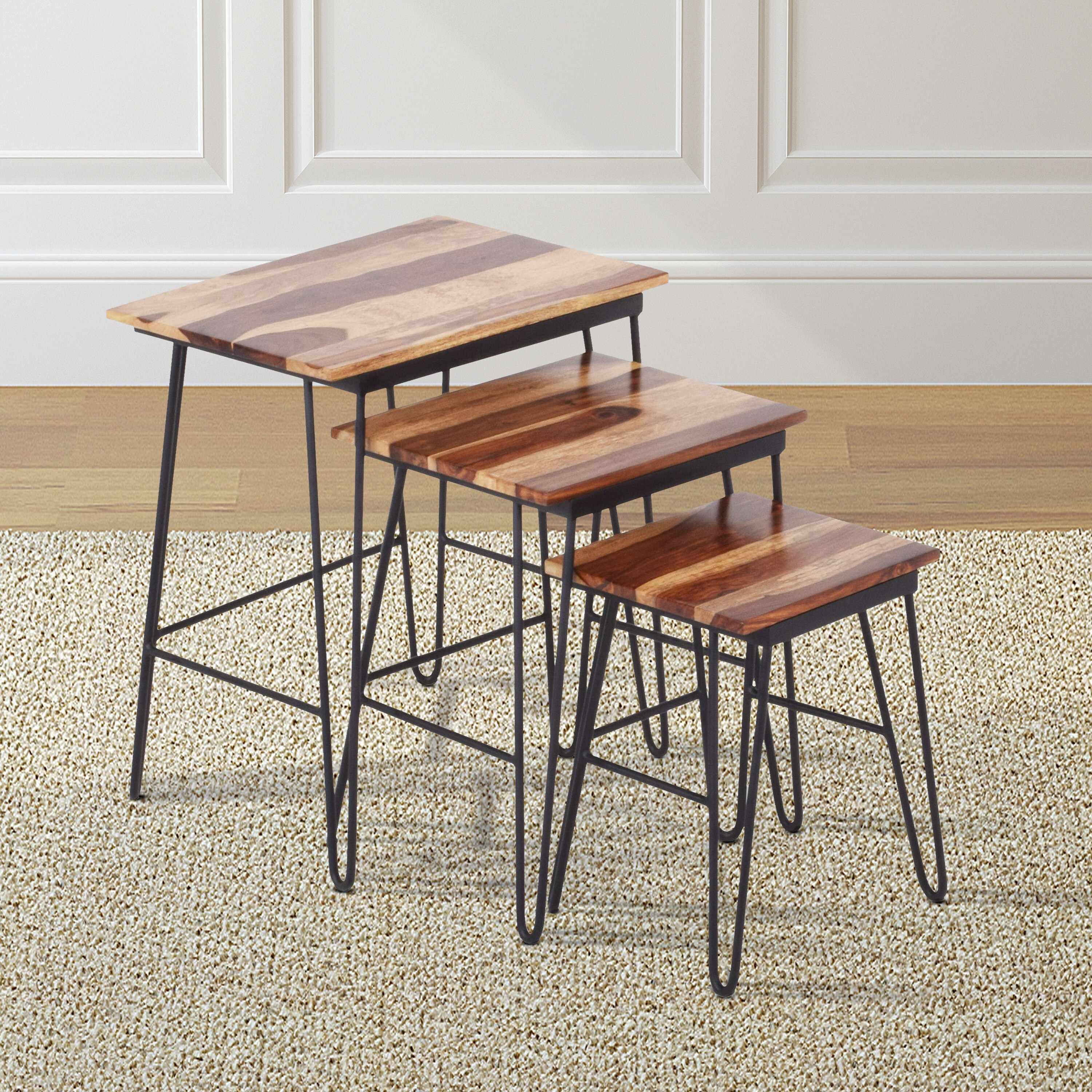 Tarana Sheesham Brown Wood 3-piece Nesting Table Set by Greyson Living - Mycitystee