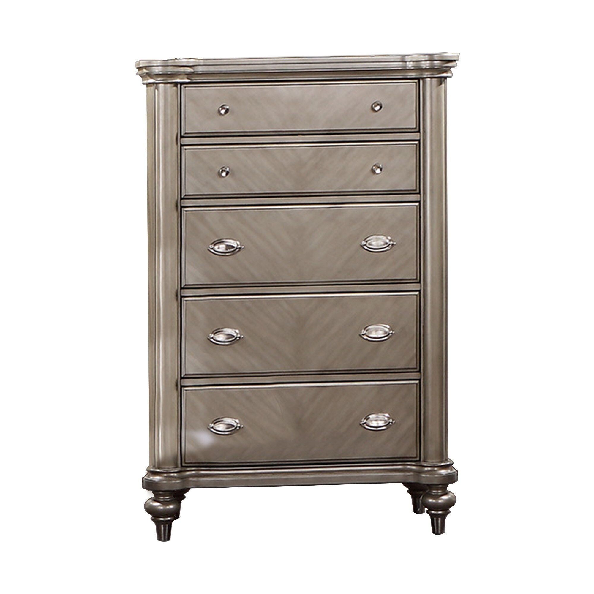 Ada 56 Inch 5 Drawer Tall Dresser Chest， Pine Wood， Chevron Pattern， Brown - - 36907785 - Mycitystee