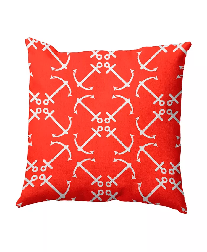 E by Design Anchor's Up 16 Inch Orange Decorative Nautical Throw Pillow - Mycitystee