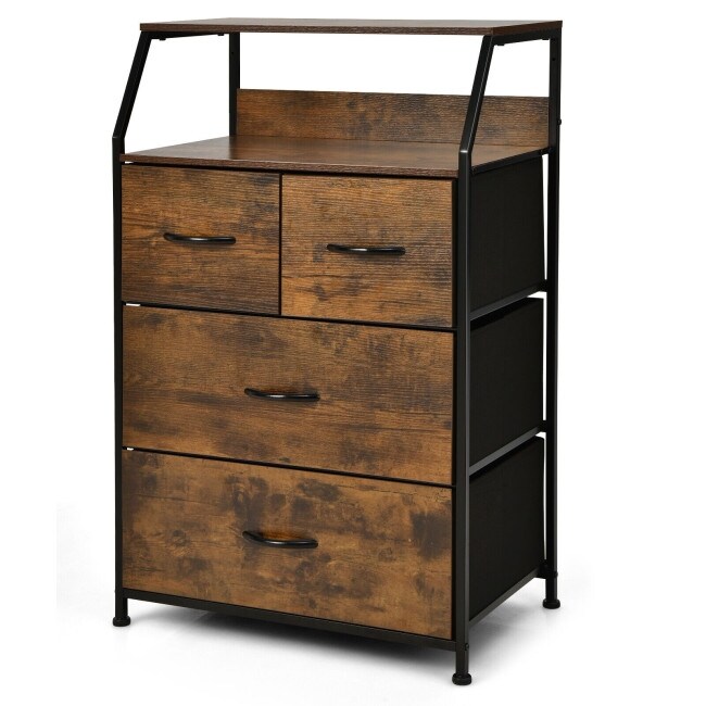 4-Drawer Dresser with Wooden Top for Bedroom-Rustic Brown - - 36073500 - Mycitystee