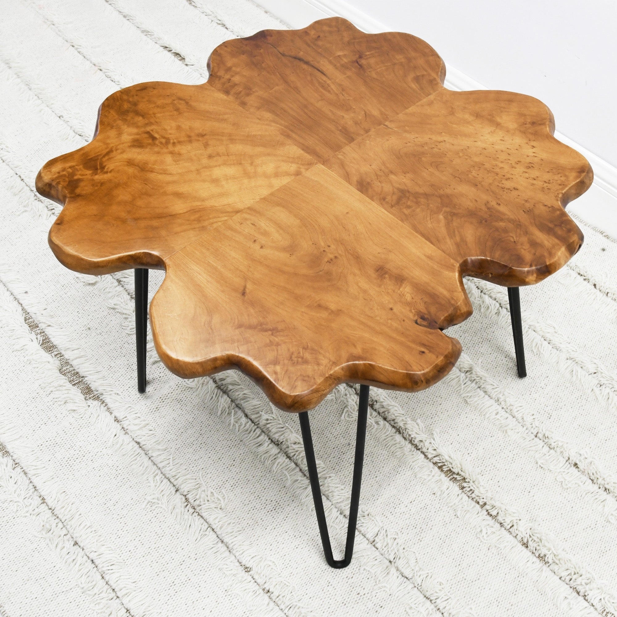 Greenage Live Edge Wood Coffee Table 4 Panels Table with Hairpin Legs - Mycitystee
