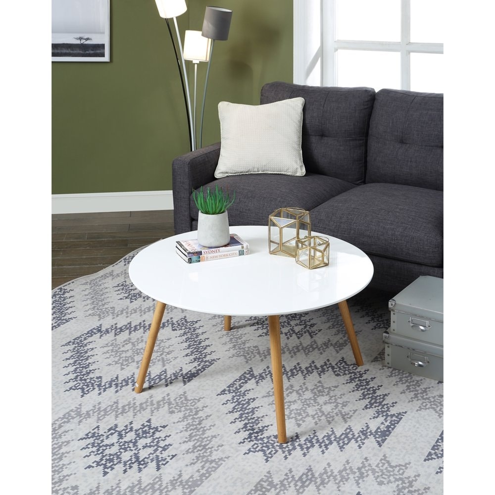 Oslo Round Coffee Table， Glossy White - Mycitystee