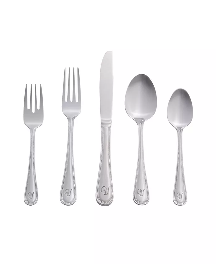 RiverRidge Home Riverridge Beaded 46 Piece Monogrammed Flatware Set - V， Service for 8 - Mycitystee