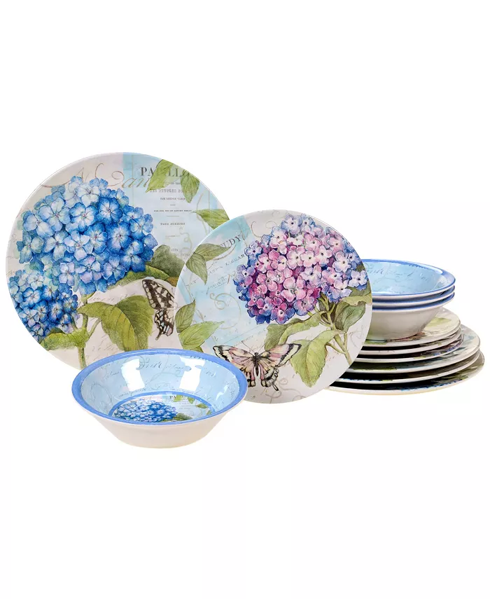 Certified International Hydrangea Garden Melamine 12-Pc. Dinnerware Set - Mycitystee