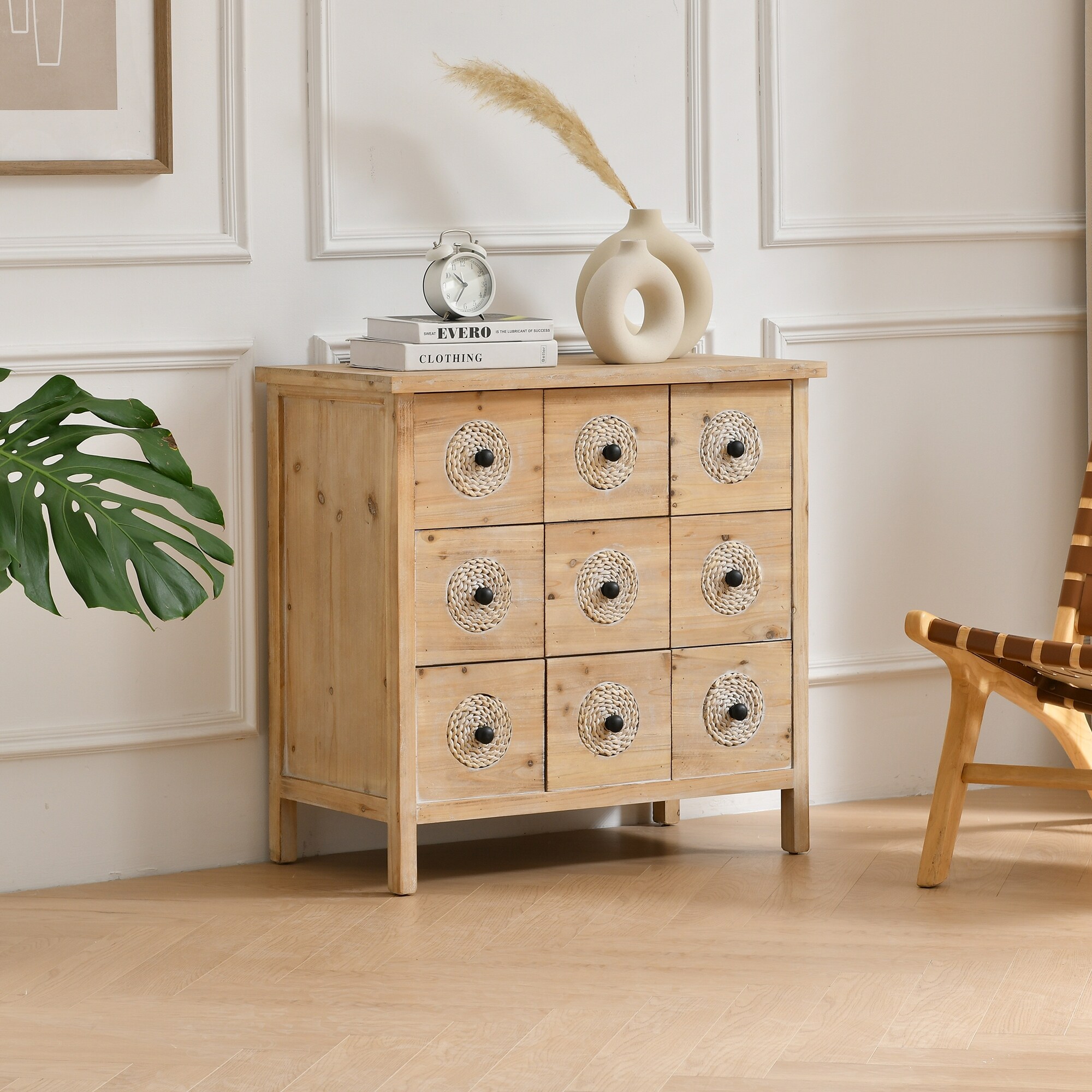 Rattan Retro Wooden Apothecary Chest with 9-Drawer and Metal Handles - - 37857313 - Mycitystee