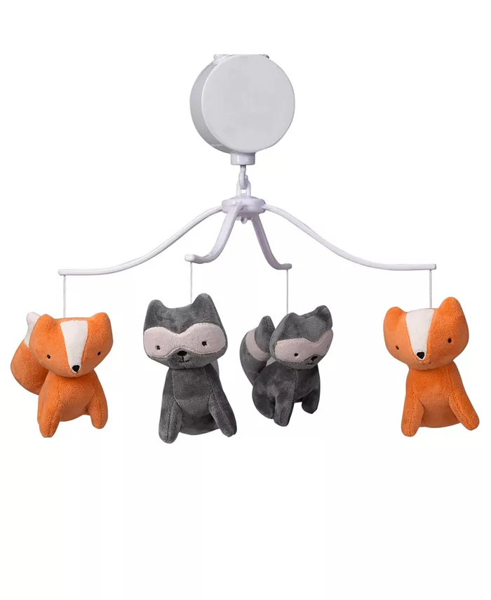 Bedtime Originals Acorn Gray Orange Fox and Raccoon Musical Baby Crib Mobile - Mycitystee