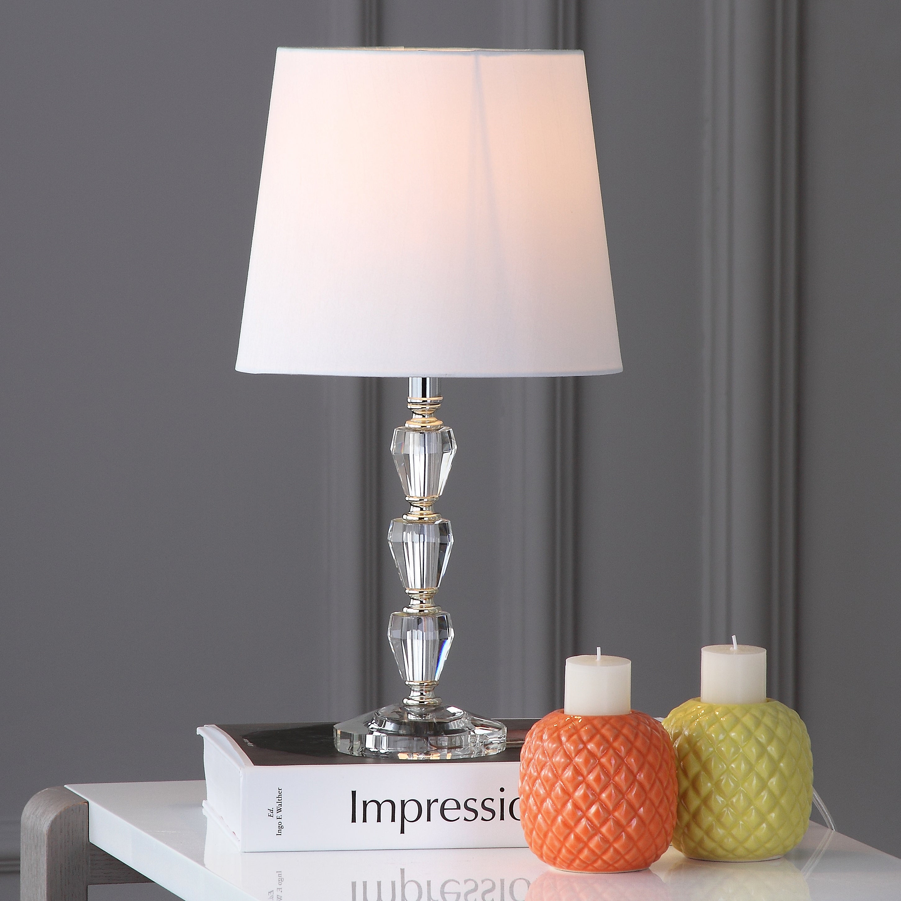 SAFAVIEH Lighting 16-inch Dylan White Shade Tiered Crystal Orb Table Lamp (Set of 2) - 9
