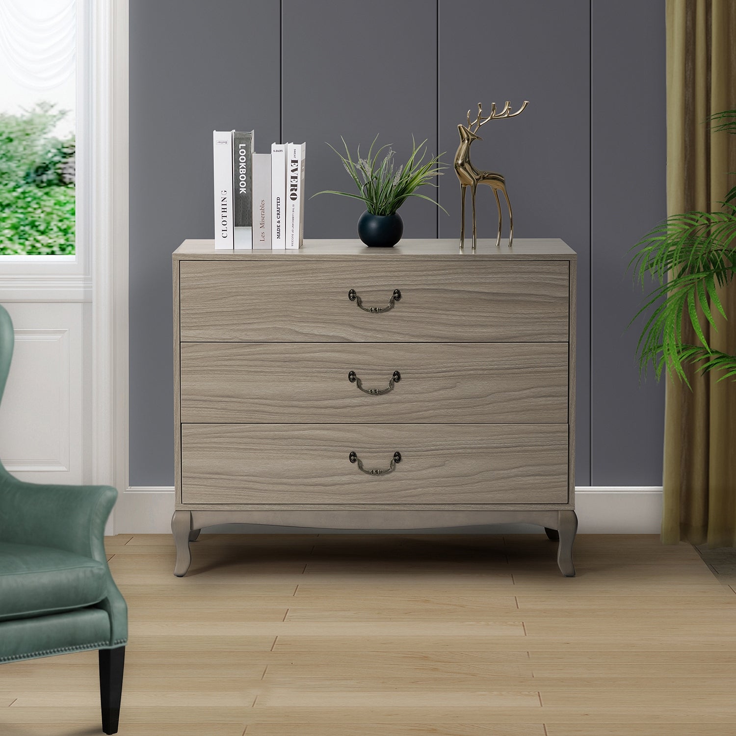 3-Drawer Accent Chest with Retro Cabriole Legs and Drop Handles by HULALA HOME - - 35759984 - Mycitystee