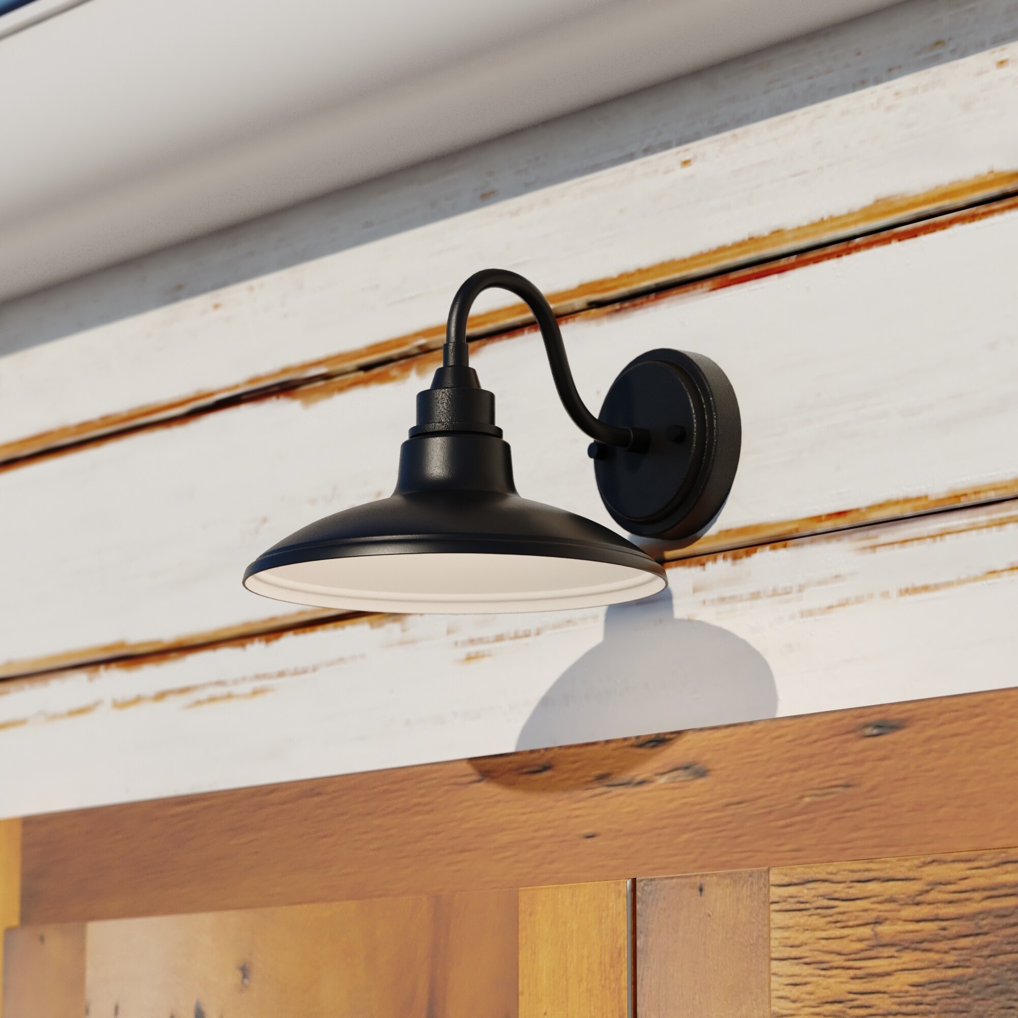 Tucson 1 Light Integrated LED Black and White Farmhouse Outdoor Wall Lantern Metal Shade Shopping - The Best Deals on Outdoor Barn Lights | 41027936 , - Mycitystee