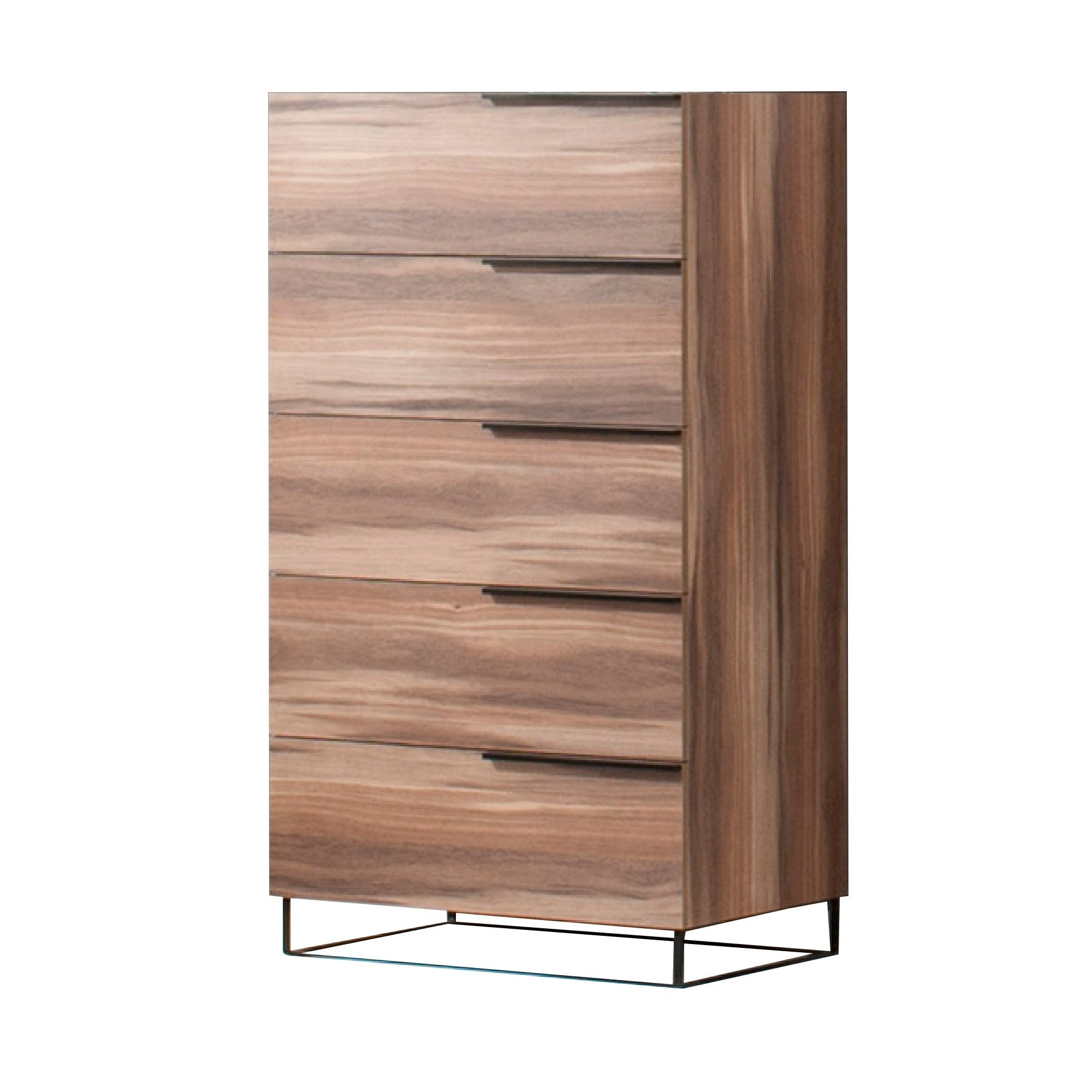 Noe 50 Inch Wood Tall Dresser Chest， 5 Drawers， Grain Details， Walnut - - 36089477 - Mycitystee