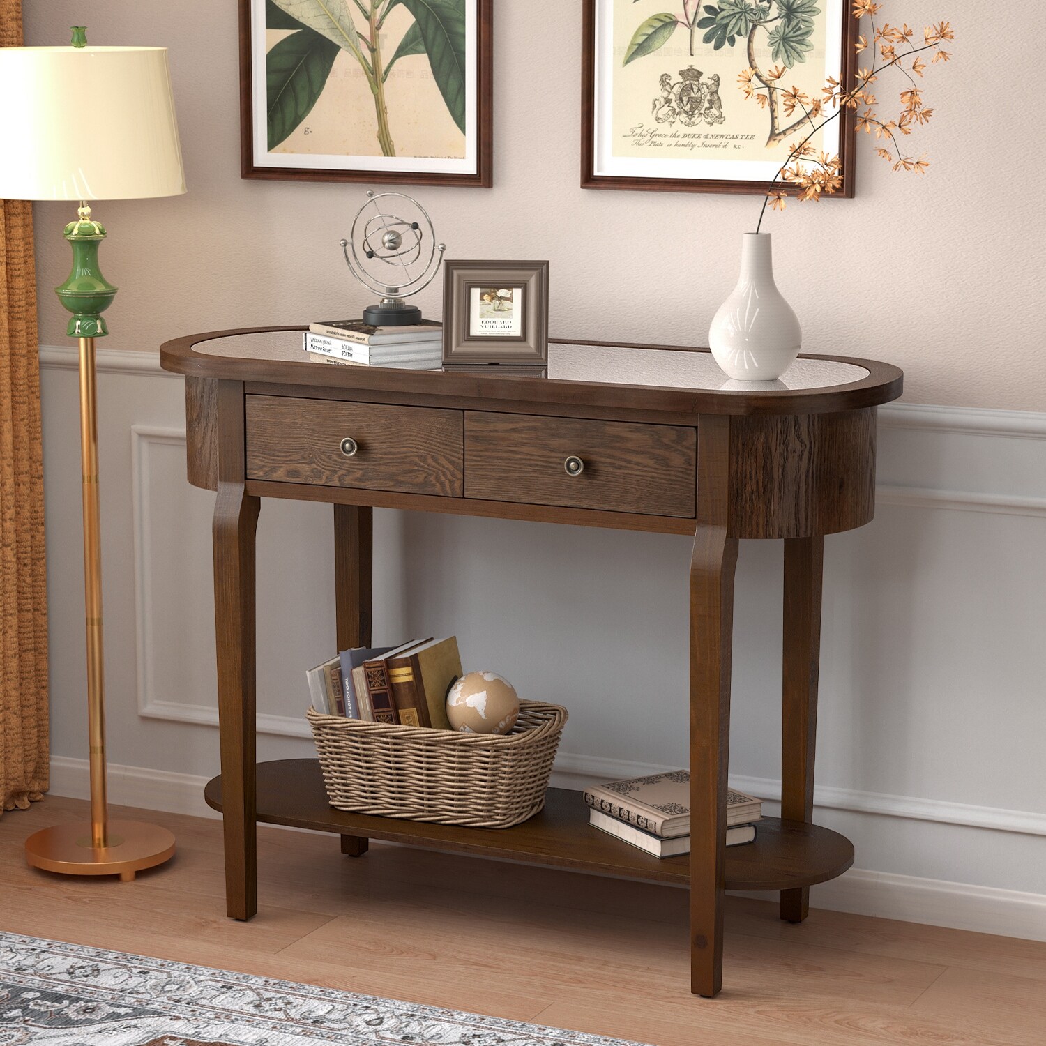 COSIEST Rustic Solid Wood Mirrored Console and Accent Table - Mycitystee