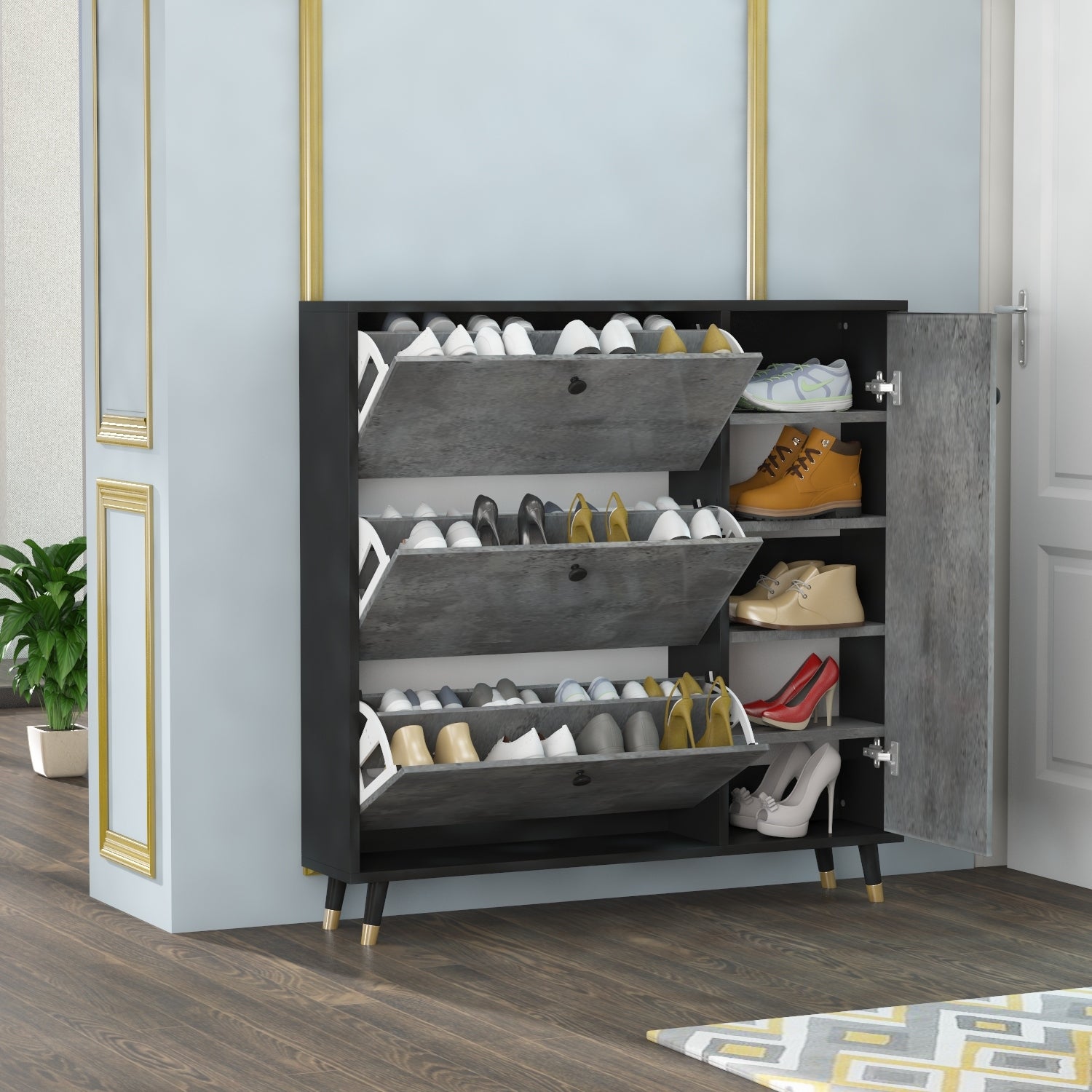 3-Tier Wood Modern Shoe Storage Cabinet Bedroom Chests With 1 Door - - 34316985 - Mycitystee