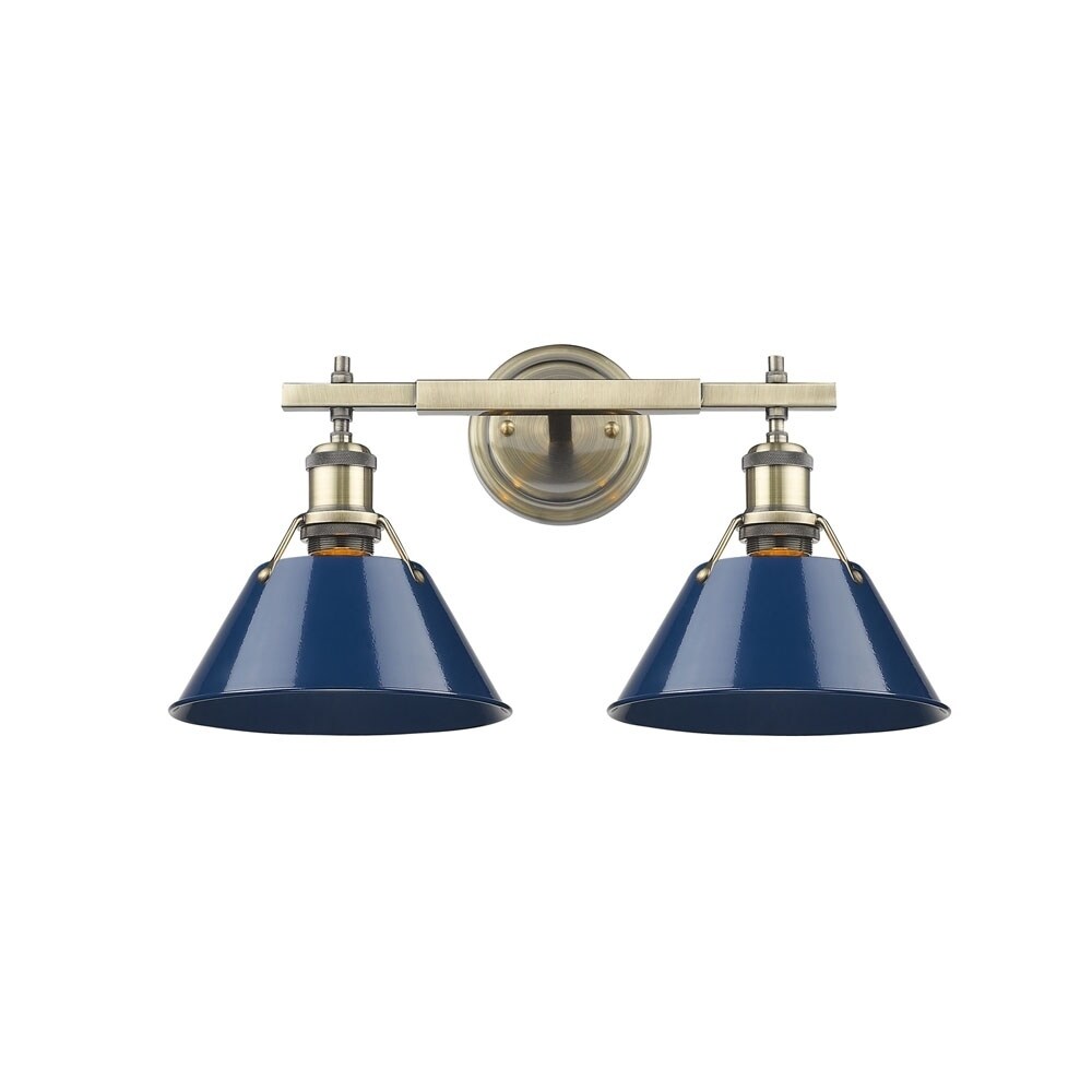 Golden Lighting Orwell AB Aged Brass 2-light Bath Vanity with Navy Blue Shades - Mycitystee